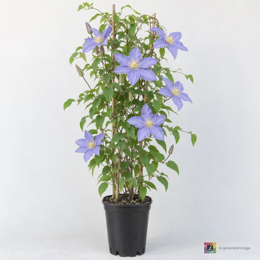 AI-generated image: VINE Clematis 'Will Barron' (blue)