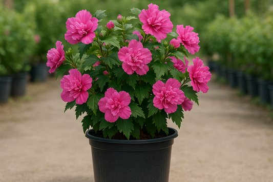 Hibiscus syr. Magenta Chiffon in a 10 gallon